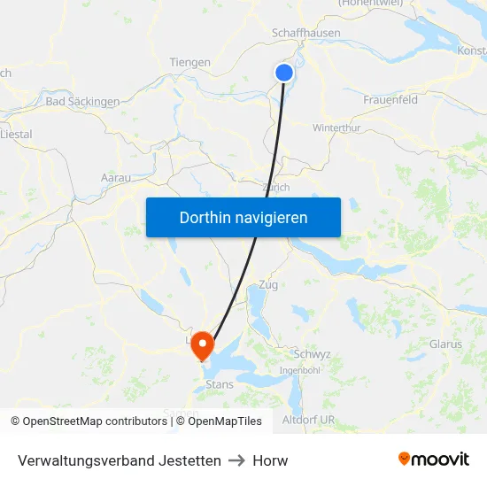 Verwaltungsverband Jestetten to Horw map