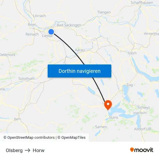 Olsberg to Horw map