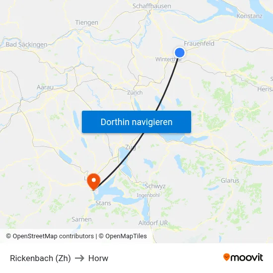 Rickenbach (Zh) to Horw map