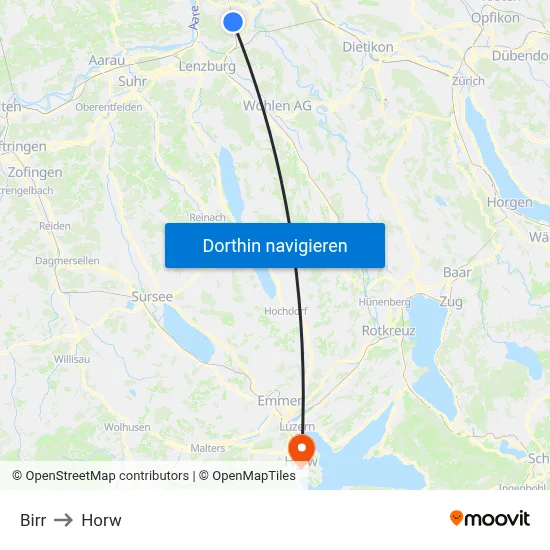 Birr to Horw map