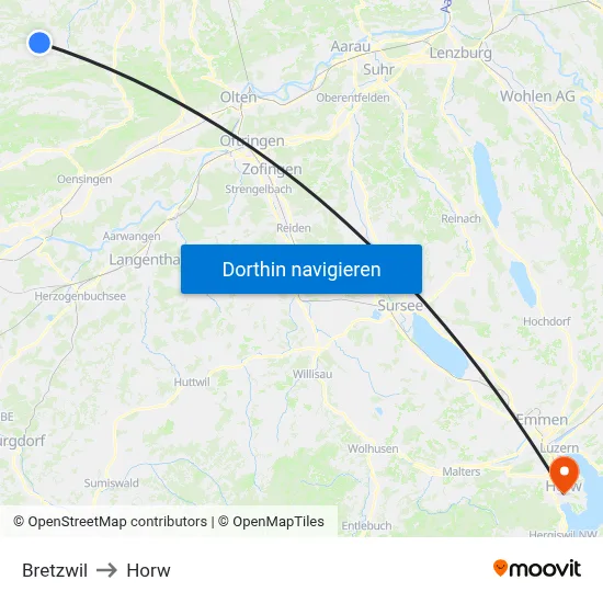 Bretzwil to Horw map