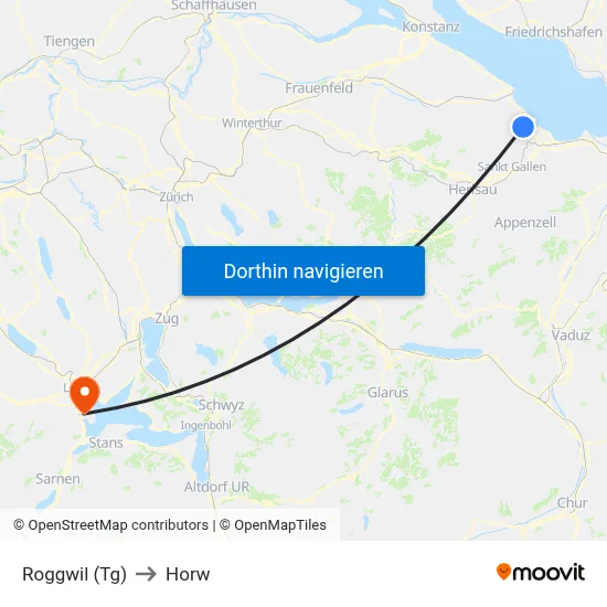 Roggwil (Tg) to Horw map