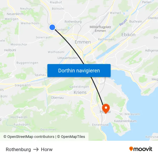Rothenburg to Horw map