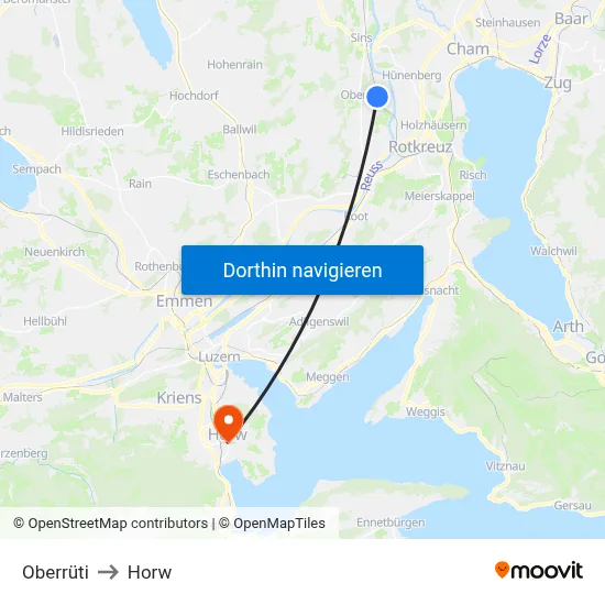 Oberrüti to Horw map