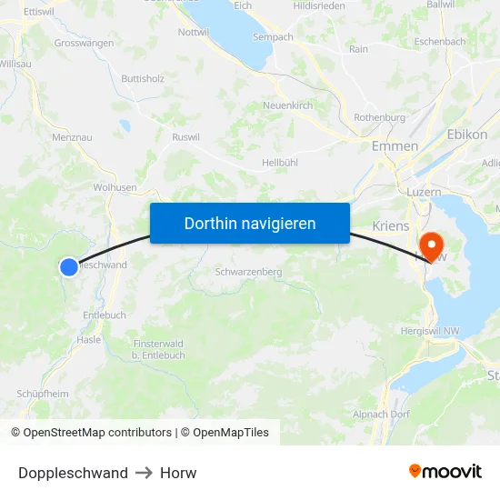 Doppleschwand to Horw map