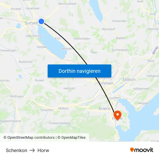 Schenkon to Horw map