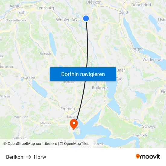 Berikon to Horw map