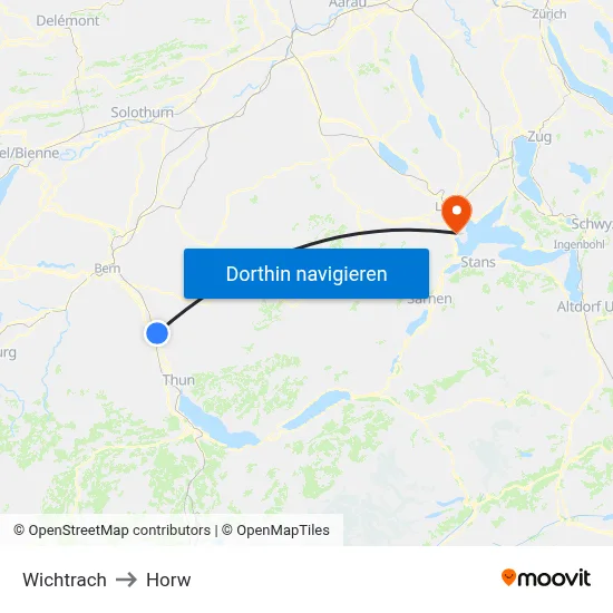 Wichtrach to Horw map