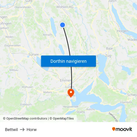 Bettwil to Horw map