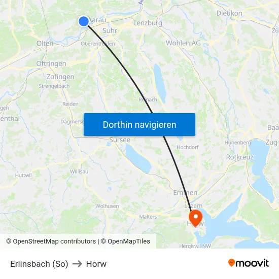 Erlinsbach (So) to Horw map