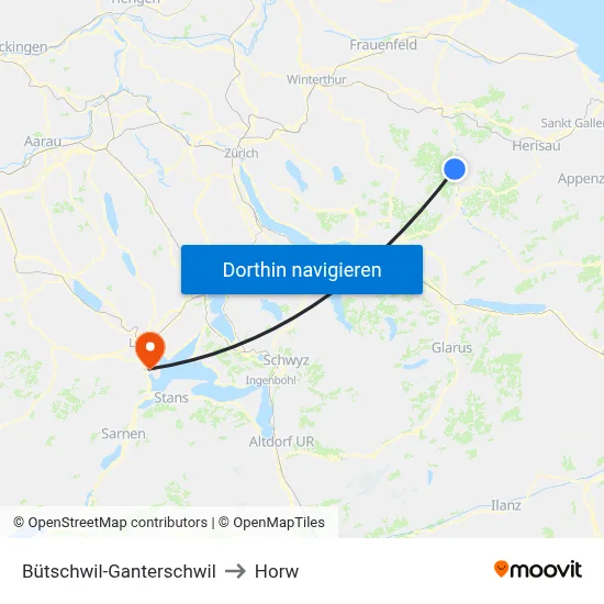 Bütschwil-Ganterschwil to Horw map