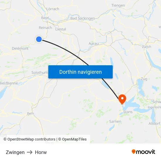 Zwingen to Horw map