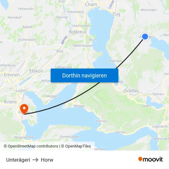 Unterägeri to Horw map