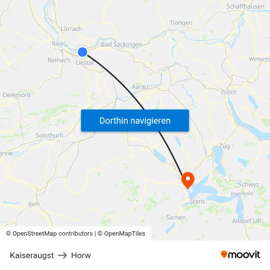 Kaiseraugst to Horw map