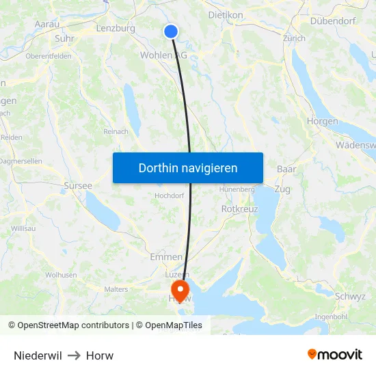 Niederwil to Horw map