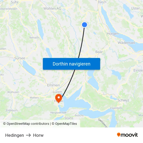 Hedingen to Horw map