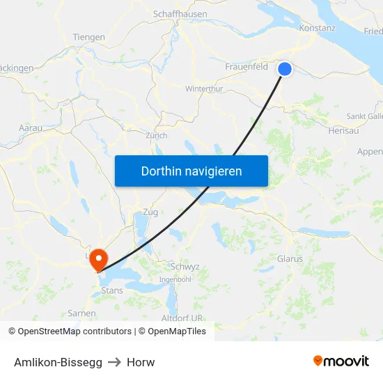 Amlikon-Bissegg to Horw map