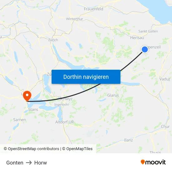 Gonten to Horw map