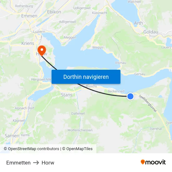 Emmetten to Horw map