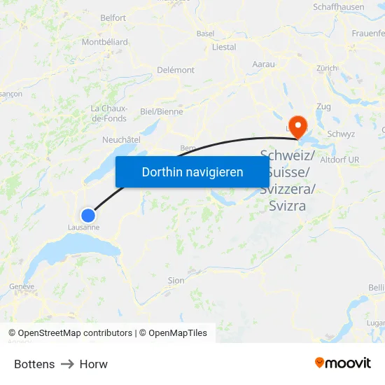 Bottens to Horw map