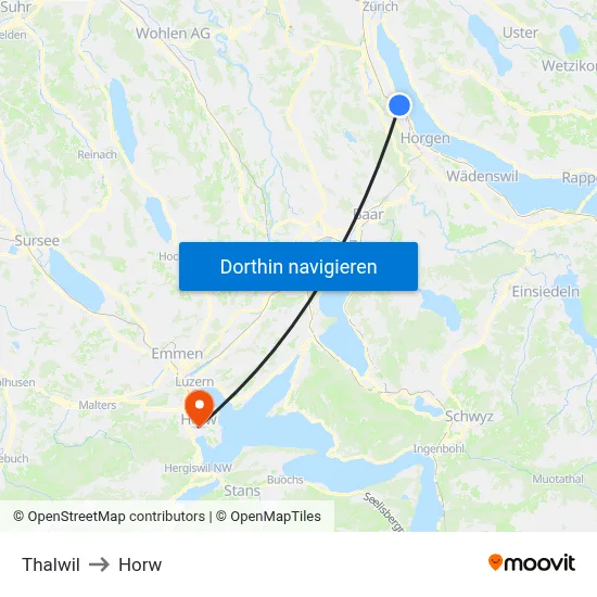 Thalwil to Horw map