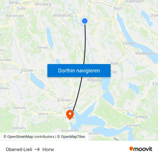 Oberwil-Lieli to Horw map