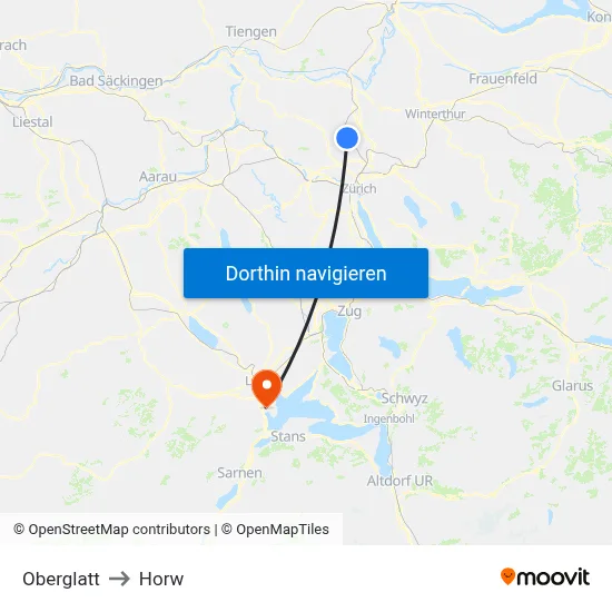 Oberglatt to Horw map
