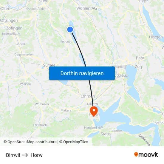 Birrwil to Horw map