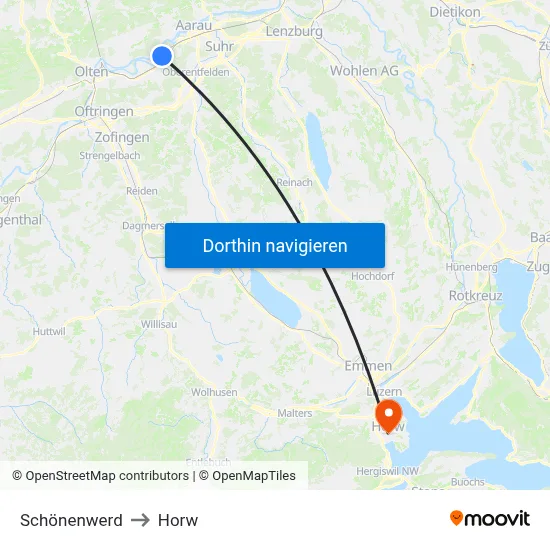 Schönenwerd to Horw map