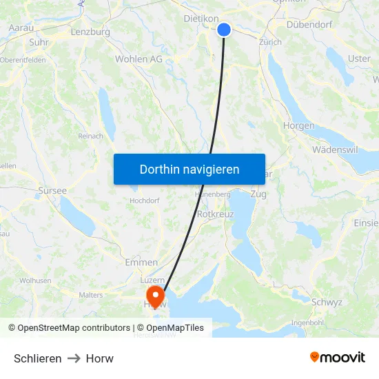 Schlieren to Horw map