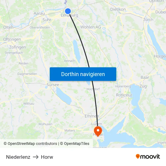 Niederlenz to Horw map