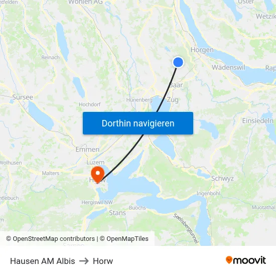Hausen AM Albis to Horw map