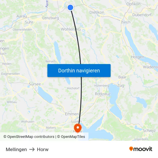 Mellingen to Horw map