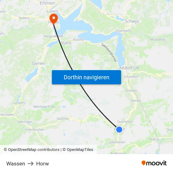 Wassen to Horw map