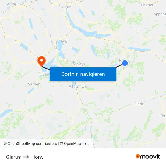 Glarus to Horw map