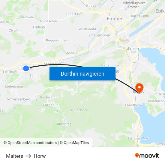 Malters to Horw map