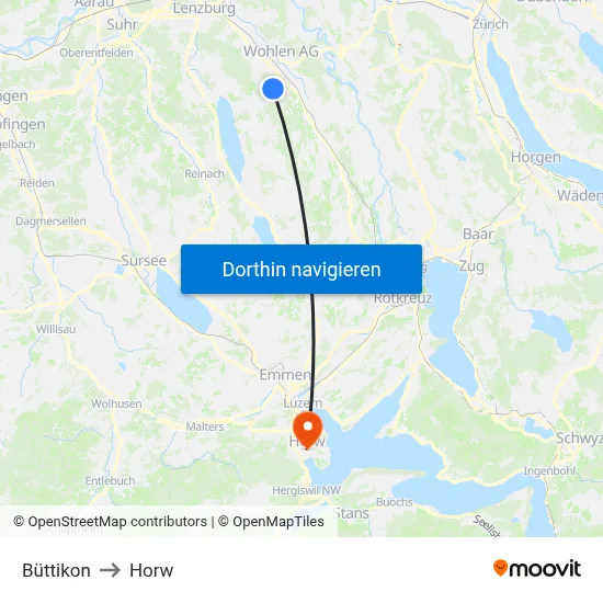Büttikon to Horw map