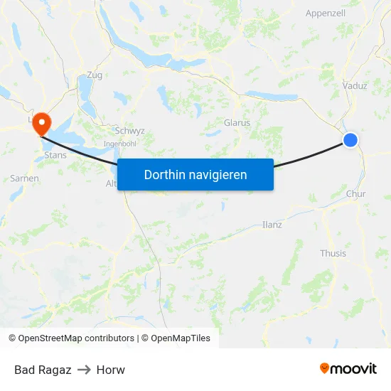Bad Ragaz to Horw map