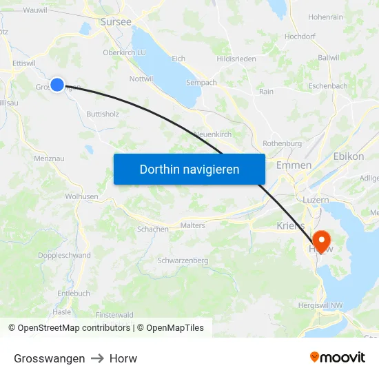 Grosswangen to Horw map