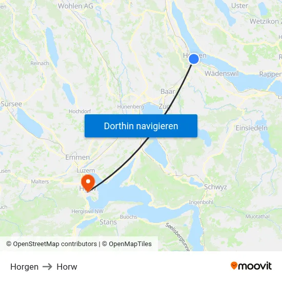 Horgen to Horw map
