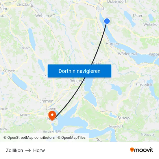 Zollikon to Horw map
