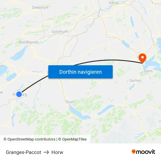 Granges-Paccot to Horw map