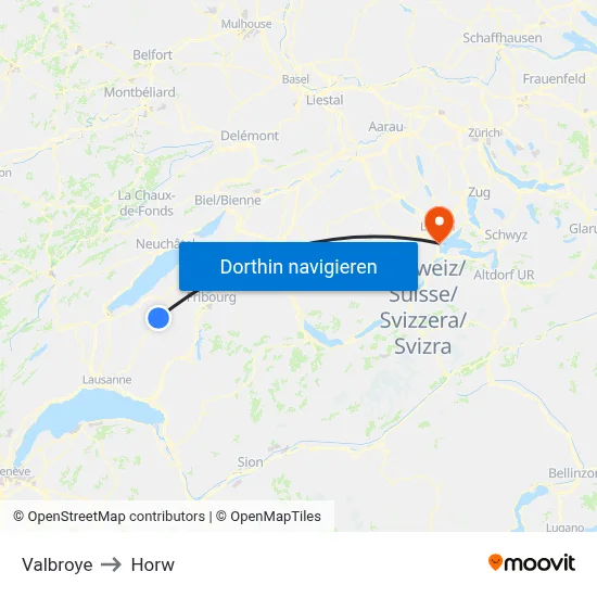 Valbroye to Horw map