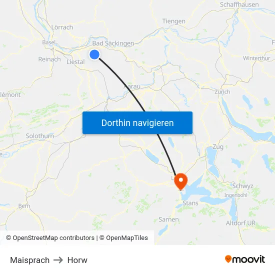 Maisprach to Horw map