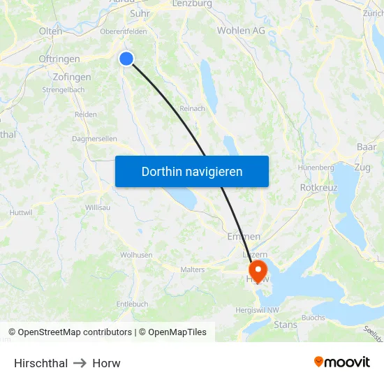 Hirschthal to Horw map
