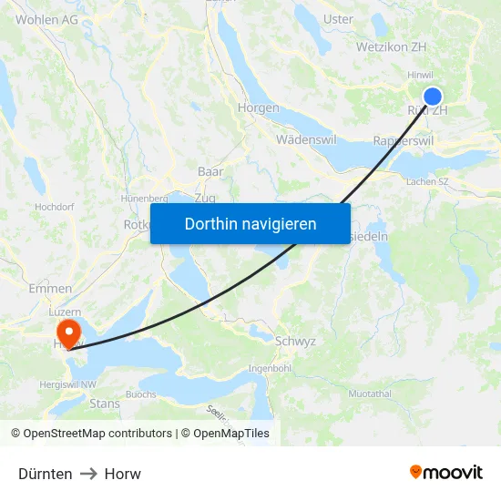 Dürnten to Horw map