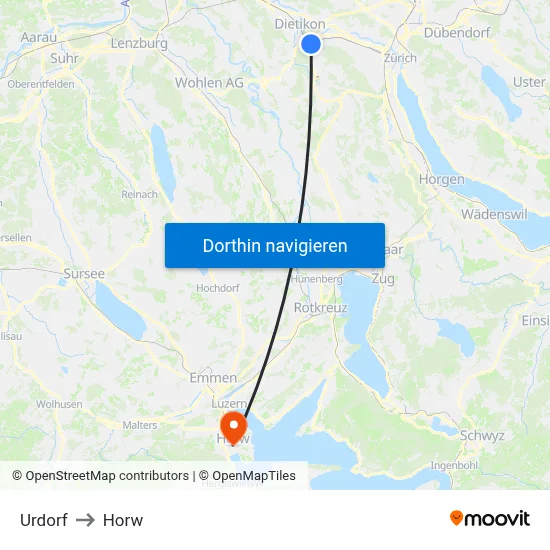 Urdorf to Horw map