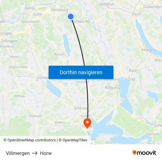 Villmergen to Horw map