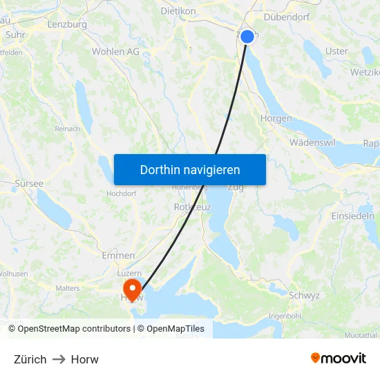 Zürich to Horw map