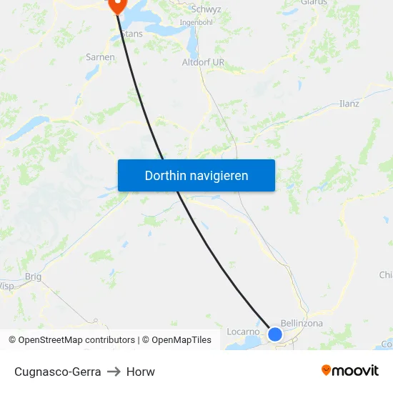 Cugnasco-Gerra to Horw map